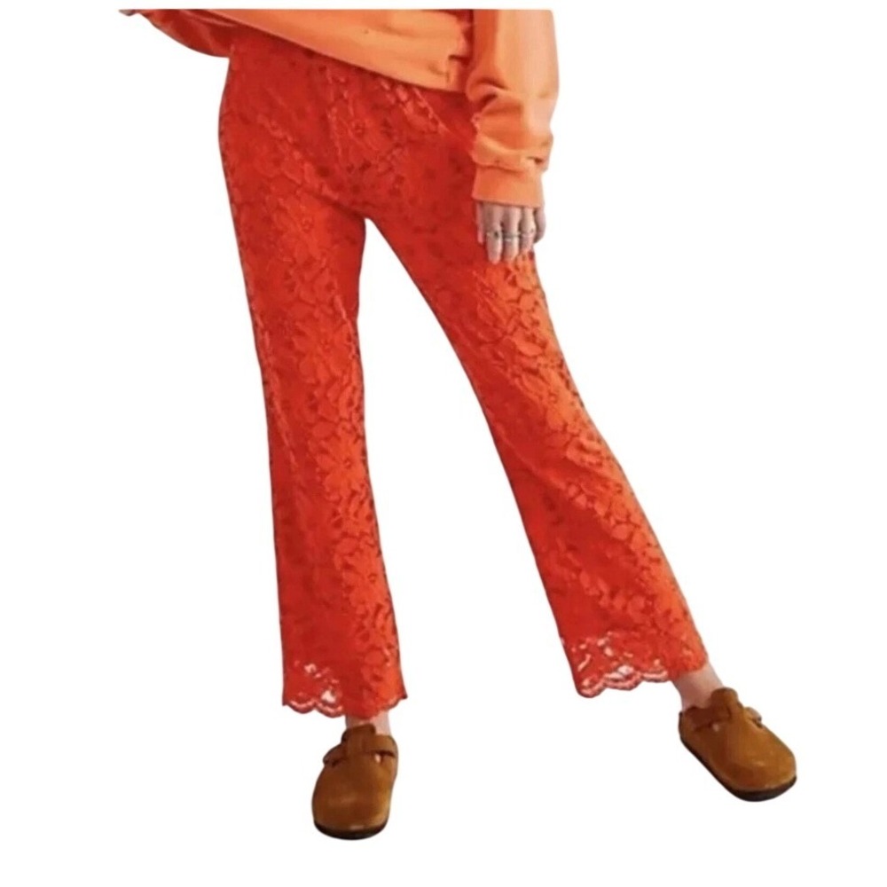Free People Wild Lace‎ Flare Pants Mandarin Orange Red Boho NWOT Small